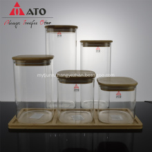 Thickened transparent high borosilicate glass tea tin storage jar Airtight Bamboo lid Flower tea jar Multigrain bottle container